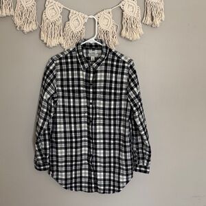 Women’s LL Bean Black and Ivory Plaid Shirt
